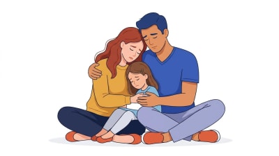 Sad Family Embracing Together Emotional Illustration Vector