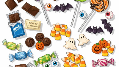 Vibrant Halloween Candy Collection Free Vector Illustration