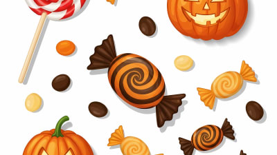 Spooky Sweet Halloween Candy and Jack o' Lanterns Free Vector Art