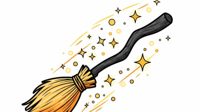 Sparkling Magical Witch Broom Free Vector Art for Halloween Designs