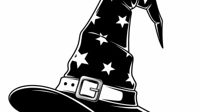 Mystical Wizard Witch Hat with Stars Free Vector Illustration