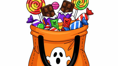 Halloween Trick or Treat Candy Bag Full Free Vector Illustration