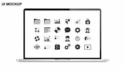 Modern UI UX Laptop Mockup with Essential Business Icons Free Vector