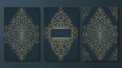 Elegant Gold Damask Pattern Cards Free Vector Art