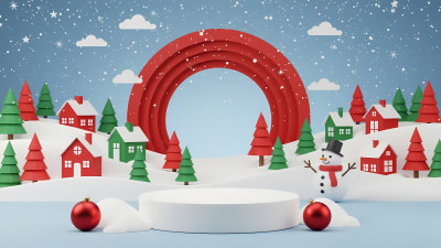 Whimsical Winter Village Podium Scene Free Vector