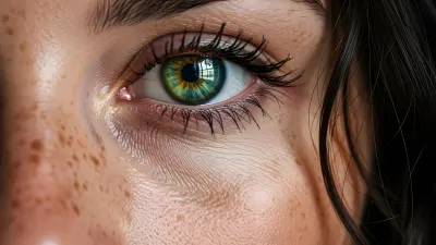 Human Eye with Green Iris and Freckles in Detailed Close Up