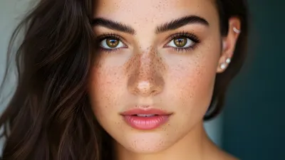 Woman's Face with Freckles and Brown Hair in Soft Natural Lighting