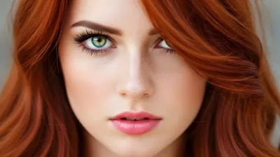 Redhead Woman with Green Eyes and Freckles in Soft Natural Lighting