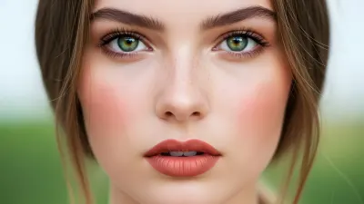 Portrait of a Green Eyed Woman with Freckles and Rosy Cheeks
