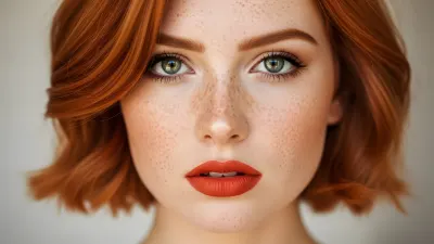 Redhead Woman Portrait featuring Freckles and Green Eyes
