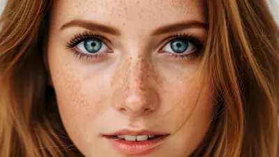 Redhead Woman Featuring Freckles and Piercing Blue Eyes