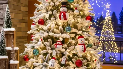 Decorated Christmas Tree featuring Teddy Bear in Festive Interior Setting