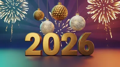 Golden 2026 with Christmas Ornaments and Fireworks Display