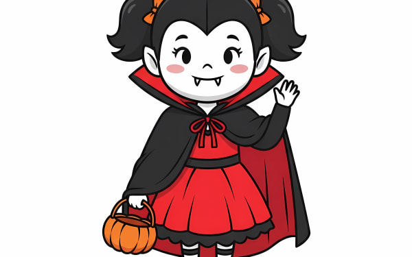 Discover a charming cute vampire girl vector, perfect for Halloween and spooky season designs.