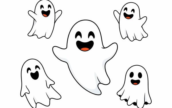 Discover this charming collection of cute, happy Halloween ghost vectors.