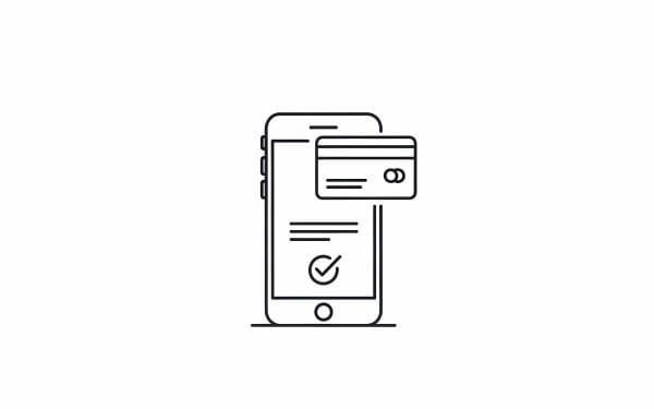 Download this free vector icon of a mobile phone displaying a successful online payment with a credit card.
