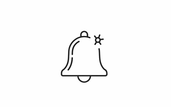 Download this clean, minimalist notification bell icon with a sparkle, perfect for UI/UX designs, apps, and websites.