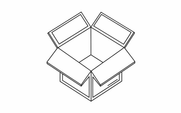 Download this simple, black and white open cardboard box free vector outline icon.