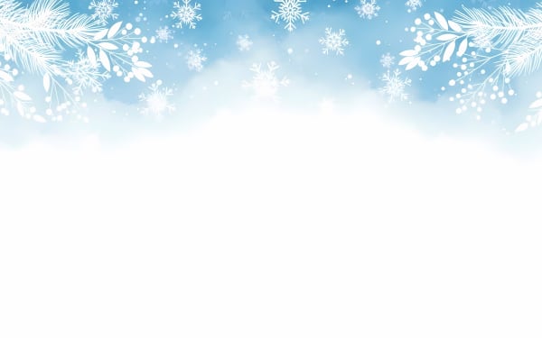 Download this beautiful winter wonderland border featuring snowflakes, pine, and holly on a watercolor blue background.