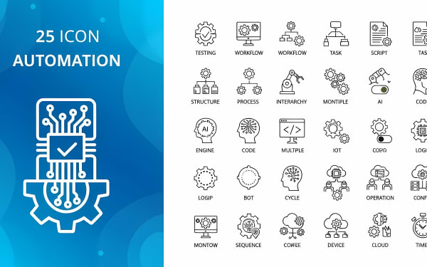 Download 25 free outline icons for automation, AI, and technology. Perfect for apps, websites, presentations, and infographics.