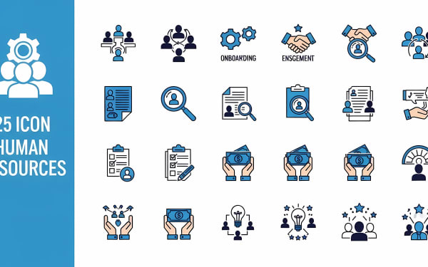 Download this comprehensive set of 25 flat Human Resources (HR) icons.