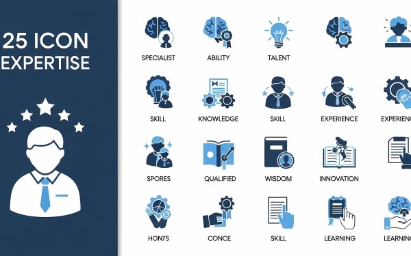 Download this versatile free vector set of 25 expertise icons.