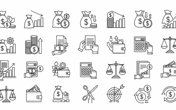 A diverse collection of outline icons covering finance, money, business, and investment topics. Ideal for web, apps, and presentations.