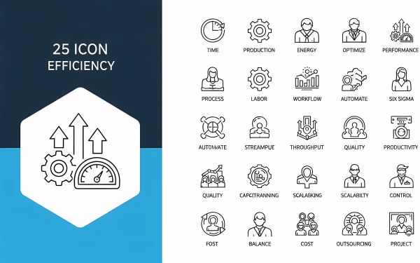 Download 25 free vector line icons for business efficiency, productivity, and process optimization.