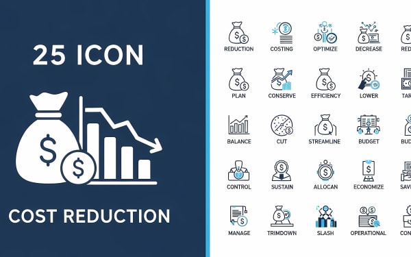 Download this comprehensive set of 25 cost reduction and financial management vector icons.