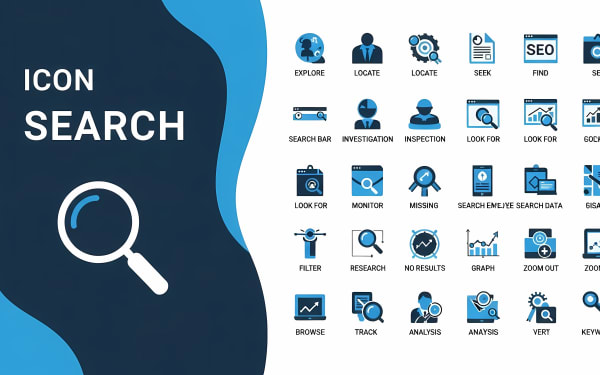 Explore this extensive free vector icon set for search, SEO, data analysis, and investigation. Ideal for web, app UI, and digital projects.