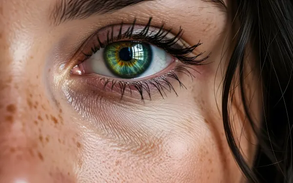 Capture detailed human beauty with this green eye close-up.