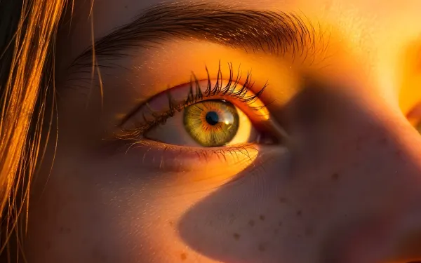 Capture a sense of wonder with this striking eye close-up, highlighting intricate details and a warm, golden glow.