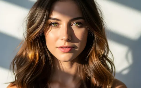 Elevate your brand with a stunning woman portrait. Features soft, natural light and captivating beauty, perfect for salon promotions.