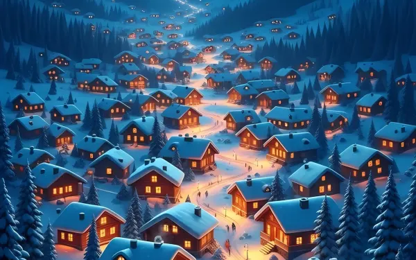 Evoke winter magic with this captivating village image. Ideal for holiday cards or winter-themed designs. Download now for enchanting seasonal projects.