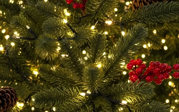 Elevate your festive designs with this detailed Christmas tree, complete with rustic pinecones and bright red berries, perfect for creating a cozy holiday atmosphere.