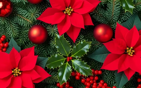 Elevate your holiday designs with this festive poinsettia arrangement featuring vibrant red and lush greens. Perfect for premium Christmas-themed projects.