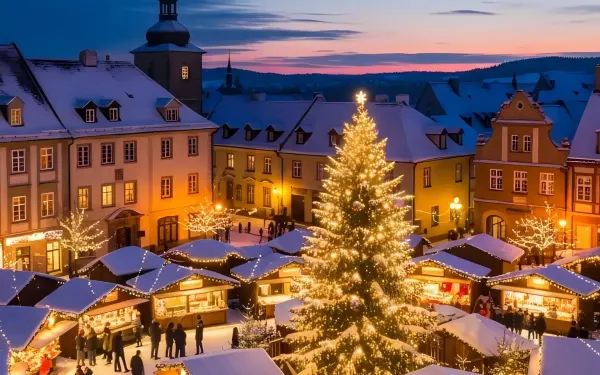 Experience the magic! Capture the essence of a European Christmas market with this image. Perfect for holiday promotions and seasonal campaigns.