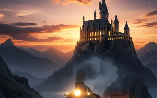 Evoke wonder with this captivating image featuring a steam train headed towards a majestic castle. Ideal for fantasy book covers or whimsical travel campaigns.