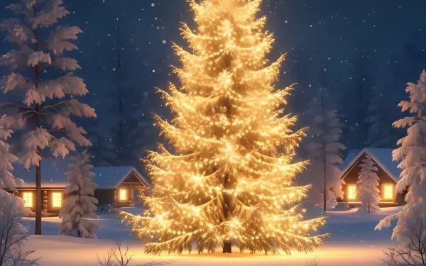 Enhance your holiday projects with this glowing Christmas tree in a serene winter landscape, perfect for capturing the magic of the season for your next creative project.