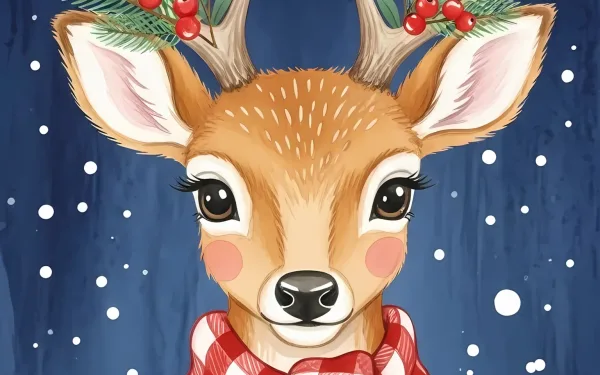 Enhance your seasonal projects with this charming watercolor deer illustration, styled with festive florals and winter accents. Perfect for holiday greeting cards.