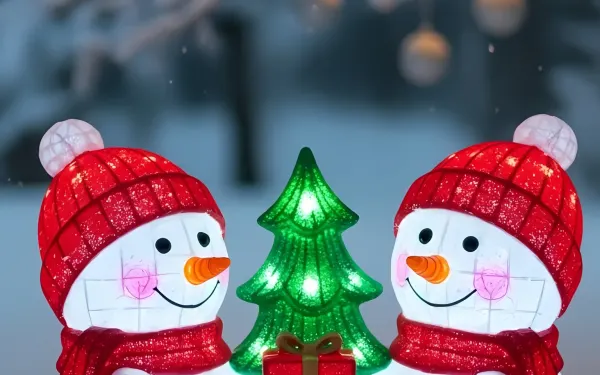 Elevate your holiday designs with this charming snowman illustration, featuring a festive Christmas tree. Perfect for high-impact seasonal campaigns.