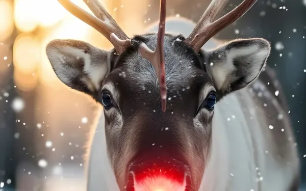 Capture the magic with this reindeer image featuring a bright red nose in a winter wonderland. Perfect for holiday cards and festive designs.