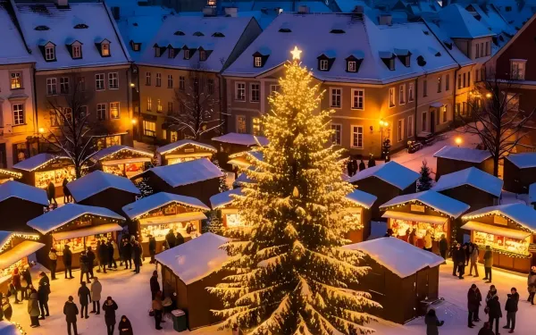 Immerse yourself in the holiday spirit with this vibrant Christmas market scene. A premium design asset perfect for seasonal campaigns and festive designs.