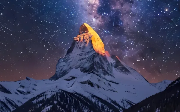 Explore this breathtaking scene of the Matterhorn under the Milky Way. A premium design asset perfect for travel blogs and high-impact visual storytelling.