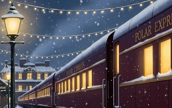 Capture the magic with this evocative illustration of the Polar Express in winter. Ideal for holiday cards, seasonal marketing, and festive designs. Ready for commercial use.