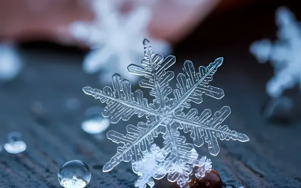 Capture winter's delicate beauty with this snowflake image featuring water droplets. Ideal for seasonal designs and adding a touch of frosty elegance.