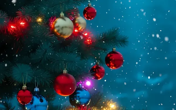 Enhance your holiday designs with this festive Christmas tree featuring vibrant ornaments and gentle snowfall. Perfect for creating heartwarming seasonal content.