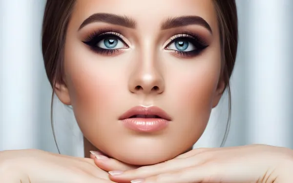 Elevate your beauty projects with this stunning woman. Showcases flawless makeup and captivating blue eyes. Perfect for high-fashion editorials.