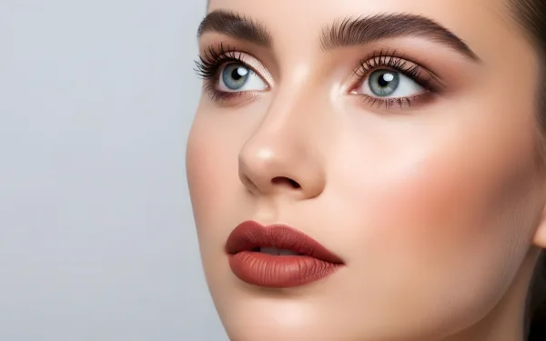 Elevate your beauty projects with this detailed portrait featuring flawless makeup. Perfect for high-fashion editorials and cosmetic brand campaigns.