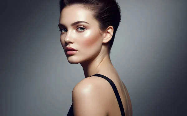 Elevate your project with this striking portrait of a woman featuring perfect makeup and soft lighting. Ideal for sophisticated beauty campaigns and high-end editorial designs.